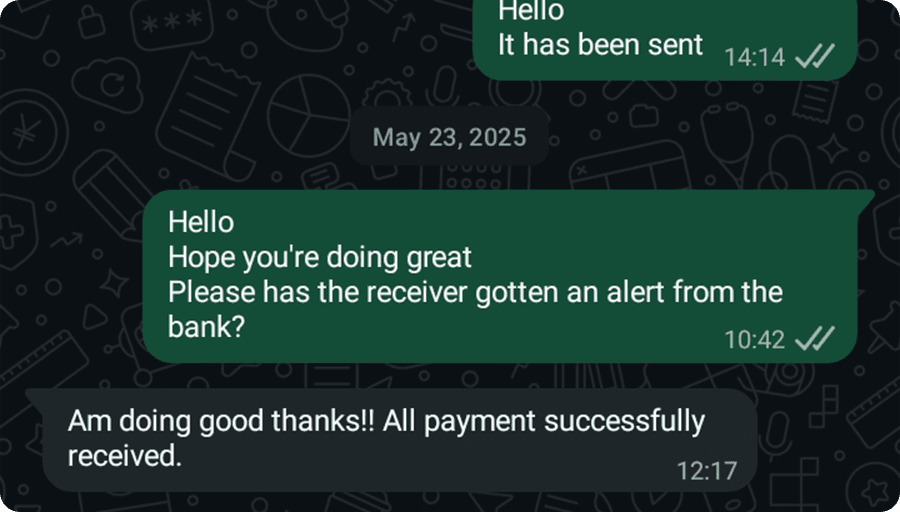 Customer feedback from WhatsApp