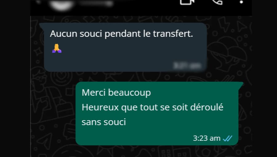 Customer feedback from WhatsApp