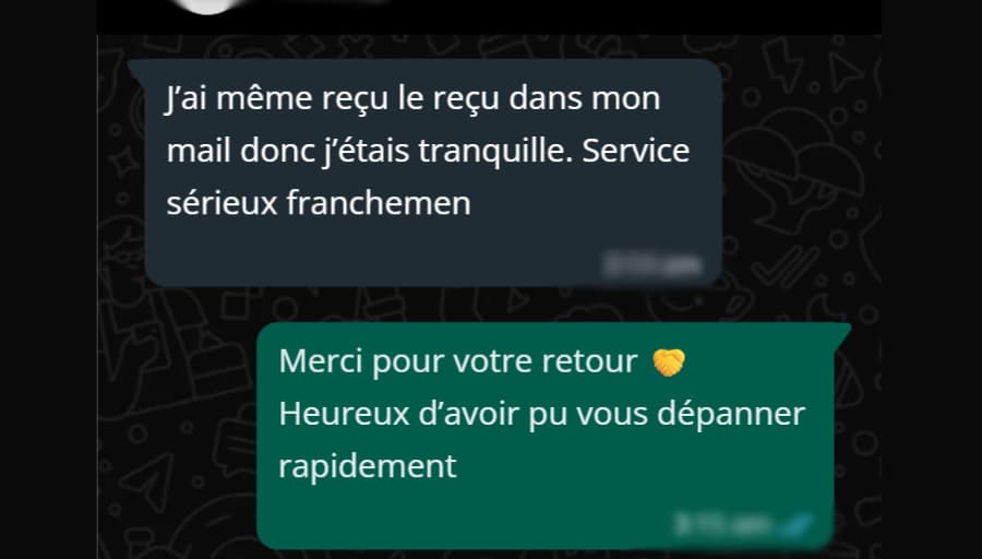 Customer feedback from WhatsApp